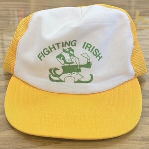 Vintage Notre Dame Fighting Irish Trucker Hat Mesh USA Adult Yellow Green 80s